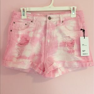 F21 Pink Acid Wash Distressed Denim Shorts (NWT🏷)
